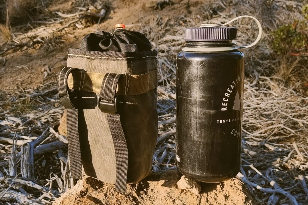 DIY bike stem bag and 1 liter nalgene bottle comparison.